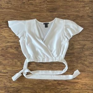 Aqua Flutter Sleeve White Top